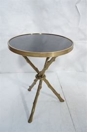 Lot 367 Black Granite Faux Bois Side Table. Brass frame 
