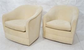 Lot 369 Pr Cream Ultrasuede Swivel Lounge Chairs. Narrow 
