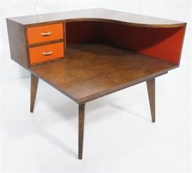 Lot 380 Mid Century Modern Square Step Table. Curved shap