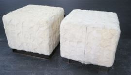 Lot 385 Pr Rabbit Skin Fur Cube Benches Stools. Fur cover