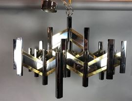 Lot 396 GAETANO SCIOLARI Brass  Chrome Modern Chandelier