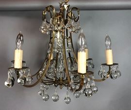 Lot 398 Modern Brass Tone Hanging Chandelier. Clear Glass
