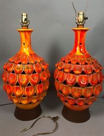 Lot 406 Pr Large Modern Orange Glazed Ceramic Table Lamps
