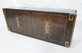 Lot 425 MASTERCRAFT Dark Burl Wood  Brass Credenza. Asia