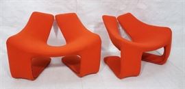 Lot 426 Pr PIERRE POULIN Red Slipcover Lounge Chairs. Sty