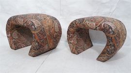 Lot 428 Pr Paisley Upholstered Stools Benches. Upside dow
