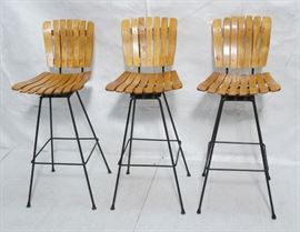 Lot 506 3 ARTHUR UMANOFF Style Wood Slat Bar Stools. Slat