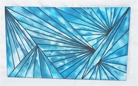 Lot 264 Lg Modernist Blue Oil Painting Abstract Fan Desig