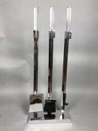 Lot 312 Modern Chrome  Lucite Fireplace Tools. 3 tools o