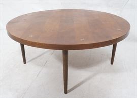 Lot 447 LANE Round American Modern Walnut Cocktail Table.