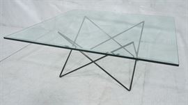 Lot 448 Modernist Metal Base Glass Top Cocktail Table. Sq