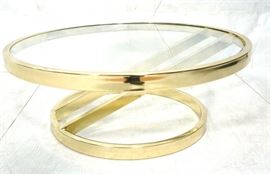 Lot 451 DIA Modern Brass Tone Glass Round Cocktail Table.