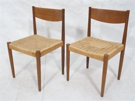 Lot 452 Pr Danish Modern Teak Dining Chairs Woven Rush Se