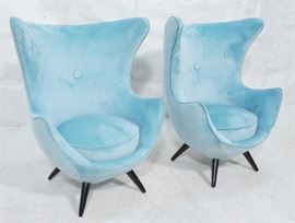 Lot 458 Pr Modernist Blue Velvet Wing Lounge Chairs. Styl