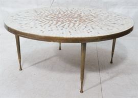 Lot 459 Large Round Tile Top Coffee Table. White  Copper