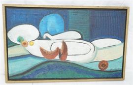 Lot 473 M. COLSON Modernist Abstract Still Life Oil Paint