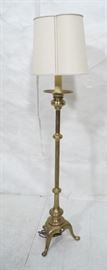 Lot 474 Heavy Solid Brass Tripod Base Floor Lamp. Tradit