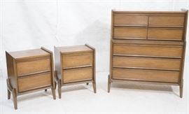 Lot 481 3pc UNITED Walnut Bedroom Furniture. 2 night stan
