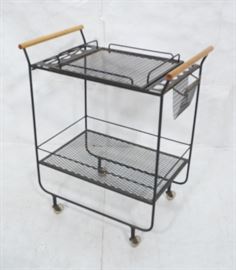 Lot 498 Rolling Black Metal Modernist Bar Cart. Two Diamo