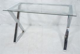 Lot 514 Chrome X Side Glass Top Hall Table. Thin glass to