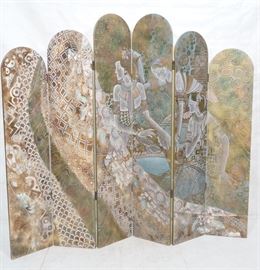 Lot 518 6 Panel Figural Decorator Screen Room Divider. 3 