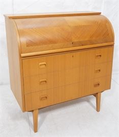 Lot 519 Danish Teak Modern Roll Top Desk. Fitted interior