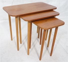 Lot 523 3 pc Modernist Wood Nesting Tables. Rounded corne
