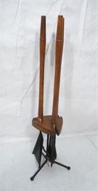 Lot 526 Modernist Fireplace Tools on Stand. 3 wood handle