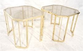 Lot 528 Pr Octagonal Beveled Glass  Brass End Side Table
