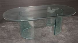 Lot 529 Glass Top Double Pedestal Coffee Table. Beveled R