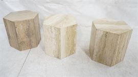 Lot 531 Set 3 Travertine Marble Hexagonal Tables Stands. 