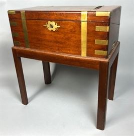 Lot 535 Brass Bound Portable Writing Desk on Stand. Hinge