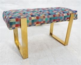 Lot 539 Brass Finish Upholstered Seat Modernist Bench. Co