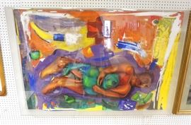 Lot 543 Signed Dated 1988 3D Collage Painting. Figure wit