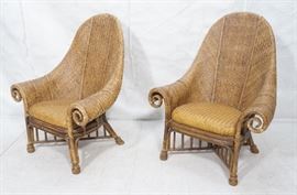 Lot 549 Pr Tall Arch Back Woven Rattan Lounge Chairs. Scr