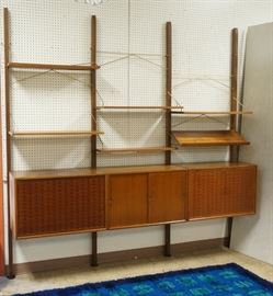 Lot 560 Danish Modern Teak Wall Unit. 6 uprights, 3 cabin