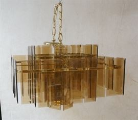 Lot 565 Smoked Glass Modernist 3 Tier Square Chandelier. 