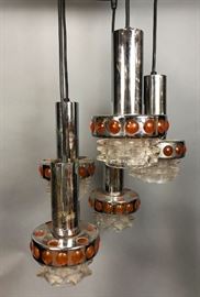 Lot 566 Modernist Chrome Orange Hanging Chandelier. 5 han