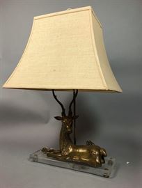 Lot 263 Sarreid Brass and Lucite Table Lamp of Reclining 
