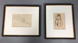 Lot 309 2 Small Jack Levine Drawings. Framed under glas