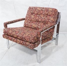 Lot 567 MILO BAUGHMAN Style Chrome Lounge Chair. Floral t