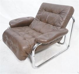 Lot 571 Brown Leather Chrome Frame Modernist Lounge Frame