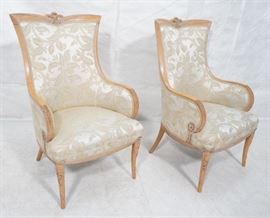 Lot 582 Pr Carved Wood French Style Wing Chairs. Painted 