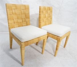 Lot 585 Pr DONGHIA Woven Rattan Modern Side Dining Chairs
