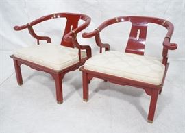 Lot 598 Pr CENTURY Lacquered Asian Style Lounge Chairs. H