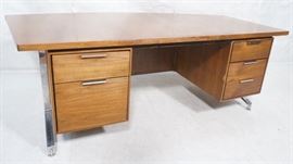 Lot 606 Lg Oversized Walnut Modernist Desk. Curved back a