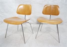 Lot 608 Pr HERMAN MILLER DCM Dining Chairs. Laminated woo