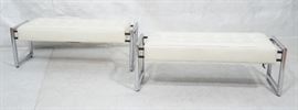 Lot 613 Pr Chrome Vinyl Mid Century Benches. Black iron a