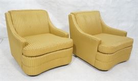 Lot 614 Pr CENTURY Lounge Chairs. Striped gold fabric on 