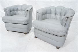 Lot 616 Pr WESTCHESTER Gray Leather Lounge Chairs. Cheste